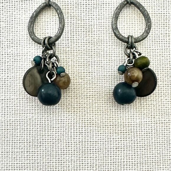 Blue green beaded drop earrings - Picture 1 of 9
